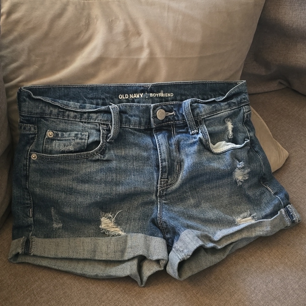 Old Navy Boyfriend Jean Shorts Women's Size 4 Medium Blue Denim Distressed Rips - Picture 3 of 12